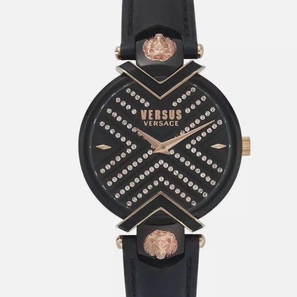 Ladies Versace Black Leather Watch New With Box
